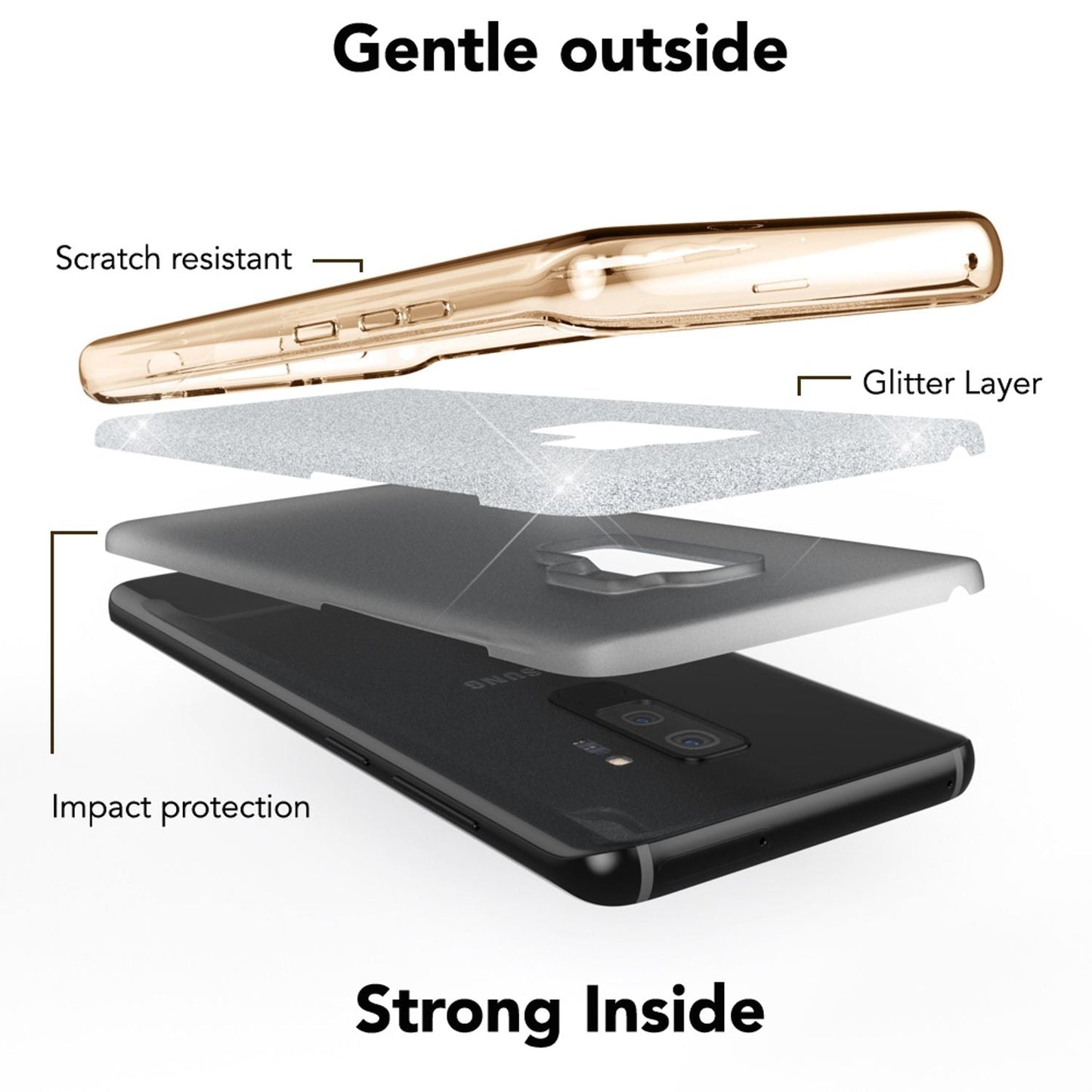 NALIA símahulstur fyrir Samsung Galaxy S9 Plus, glitrandi hulstur með stuðara