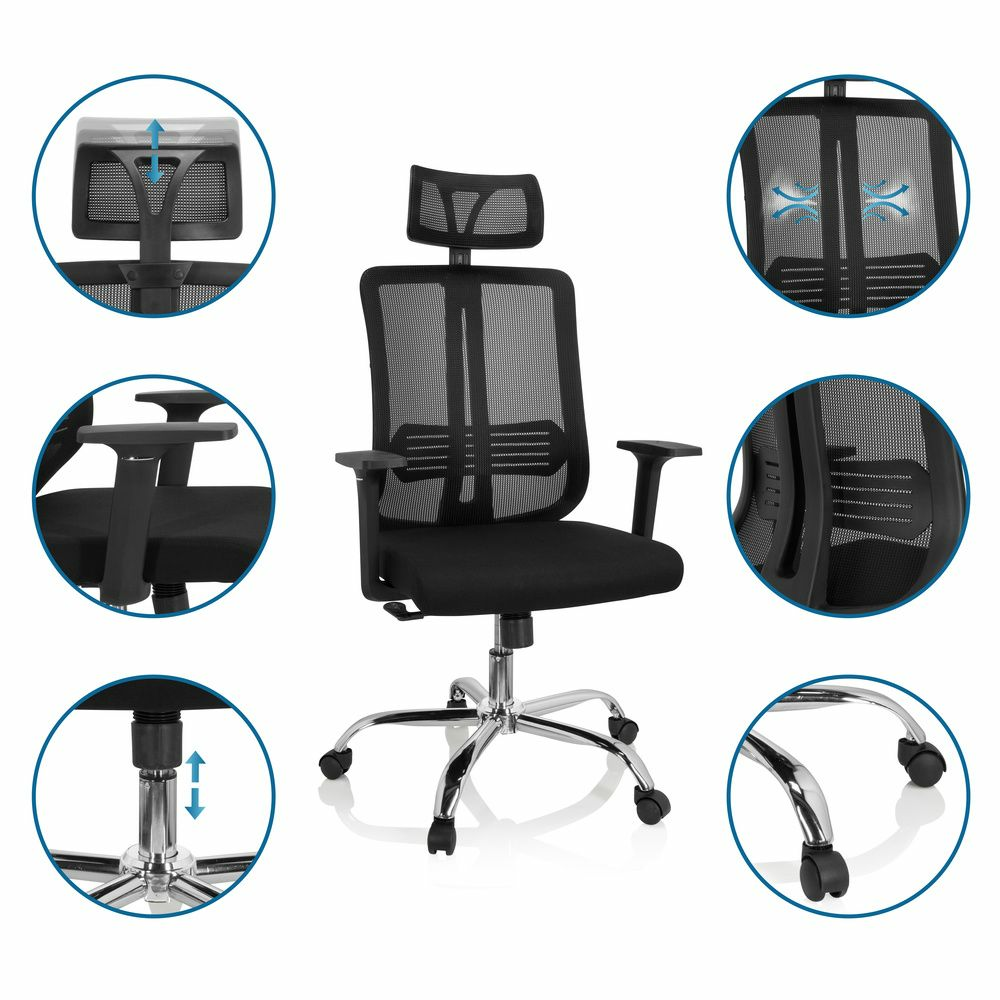 Hjh Office Zh 200 heimaskrifstofustóll, svartur, snúningsstóll, vinnustóll