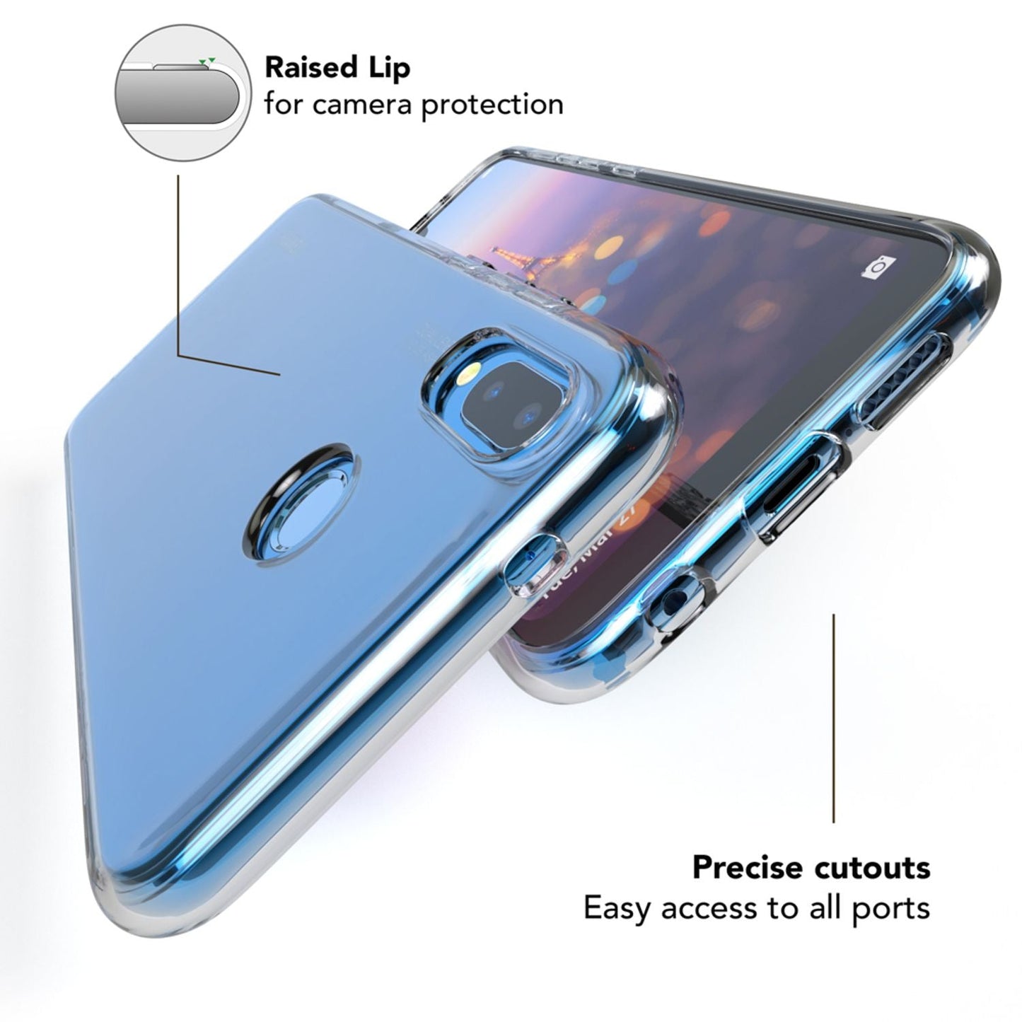 NALIA símahulstur fyrir Huawei P20 Lite, gegnsætt sílikonhlífðarhulstur