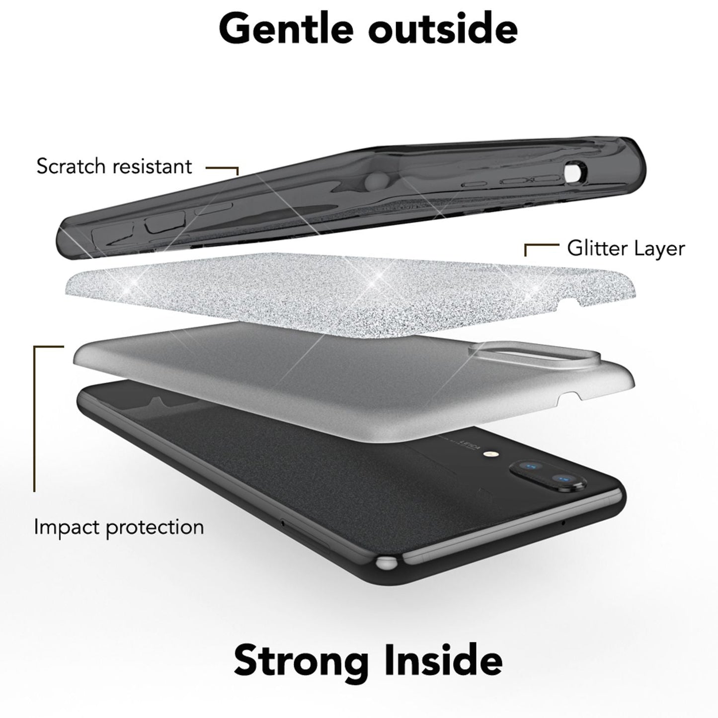 Huawei P20 símahulstur frá NALIA, glitrandi sílikonhulstur, verndandi glitrandi