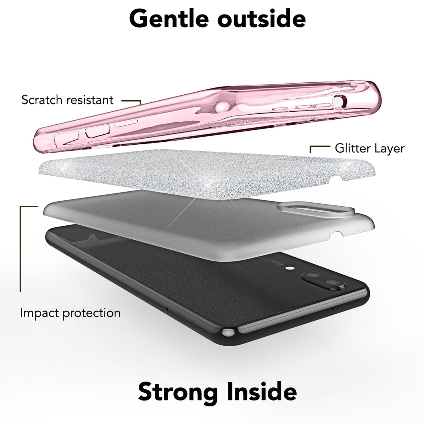 Huawei P20 símahulstur frá NALIA, glitrandi sílikonhulstur, verndandi glitrandi