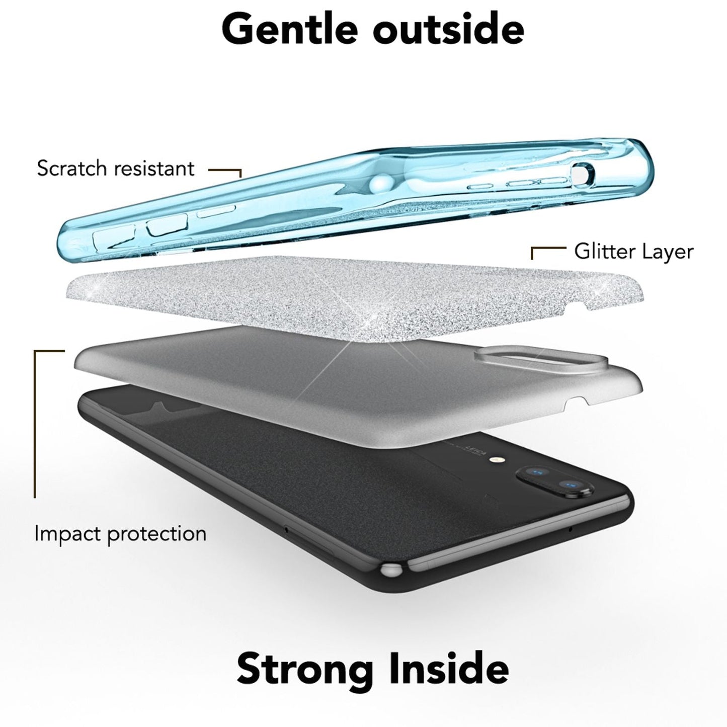 Huawei P20 símahulstur frá NALIA, glitrandi sílikonhulstur, verndandi glitrandi