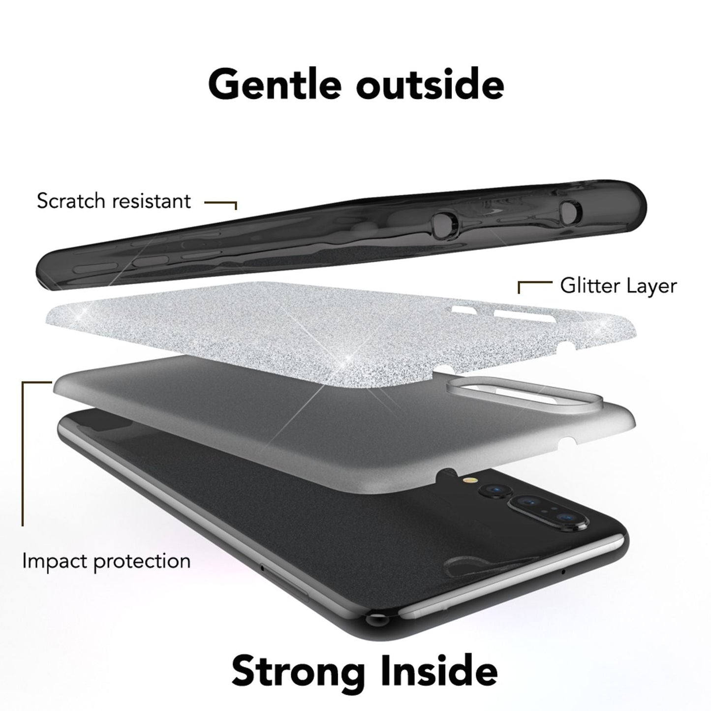 Huawei P20 Pro phone case by NALIA, glitter silicone cover case, protective glitter