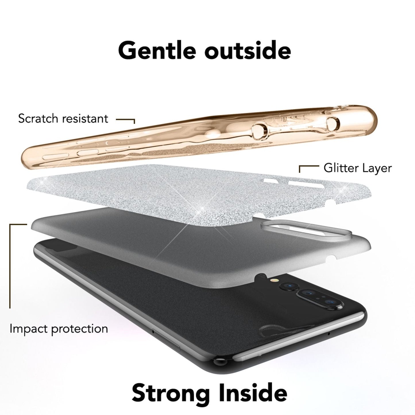 Huawei P20 Pro phone case by NALIA, glitter silicone cover case, protective glitter