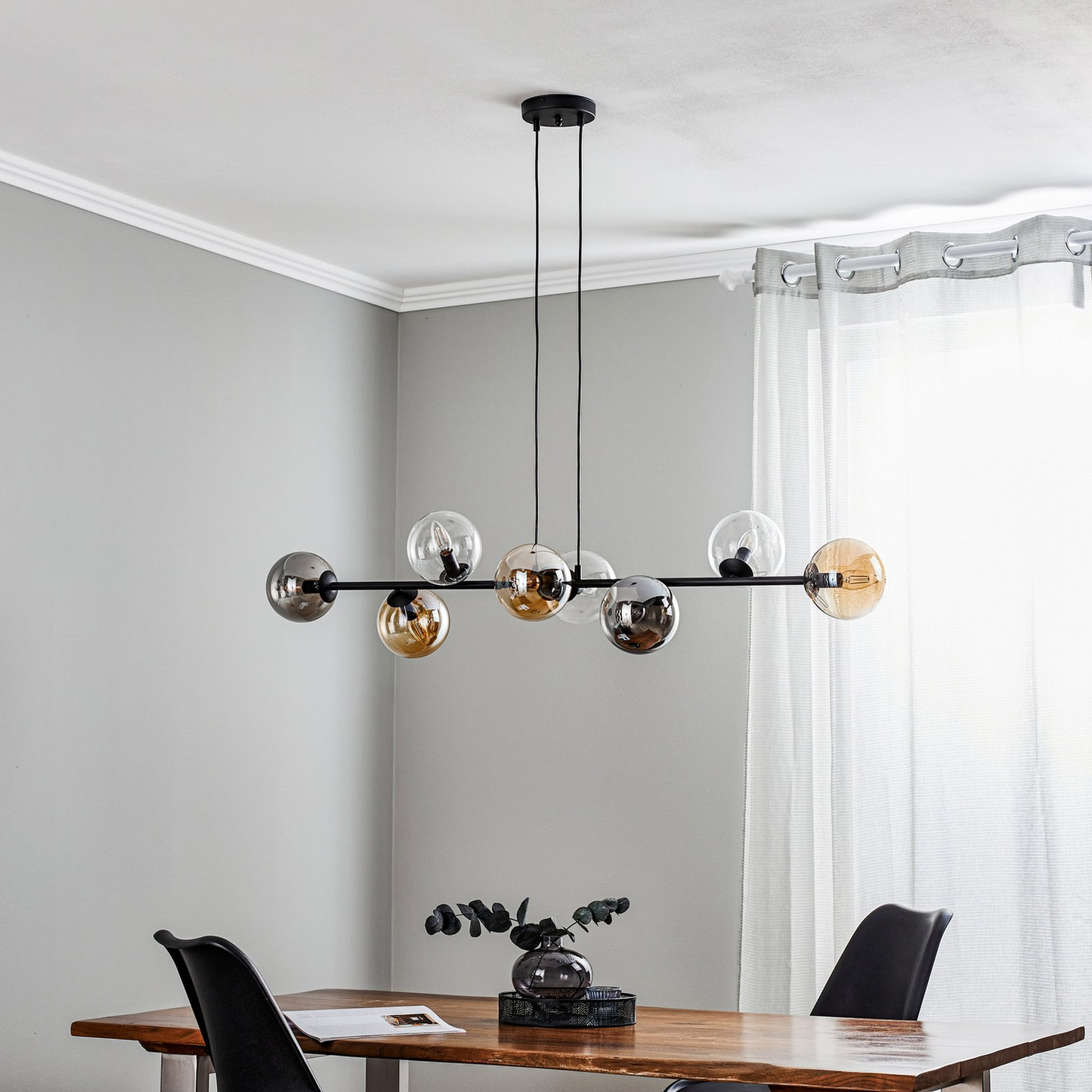 B-flokks Euluna hengiljós Glassy loftlampi hengiljós E14 8 ljós gler grafít AM643 