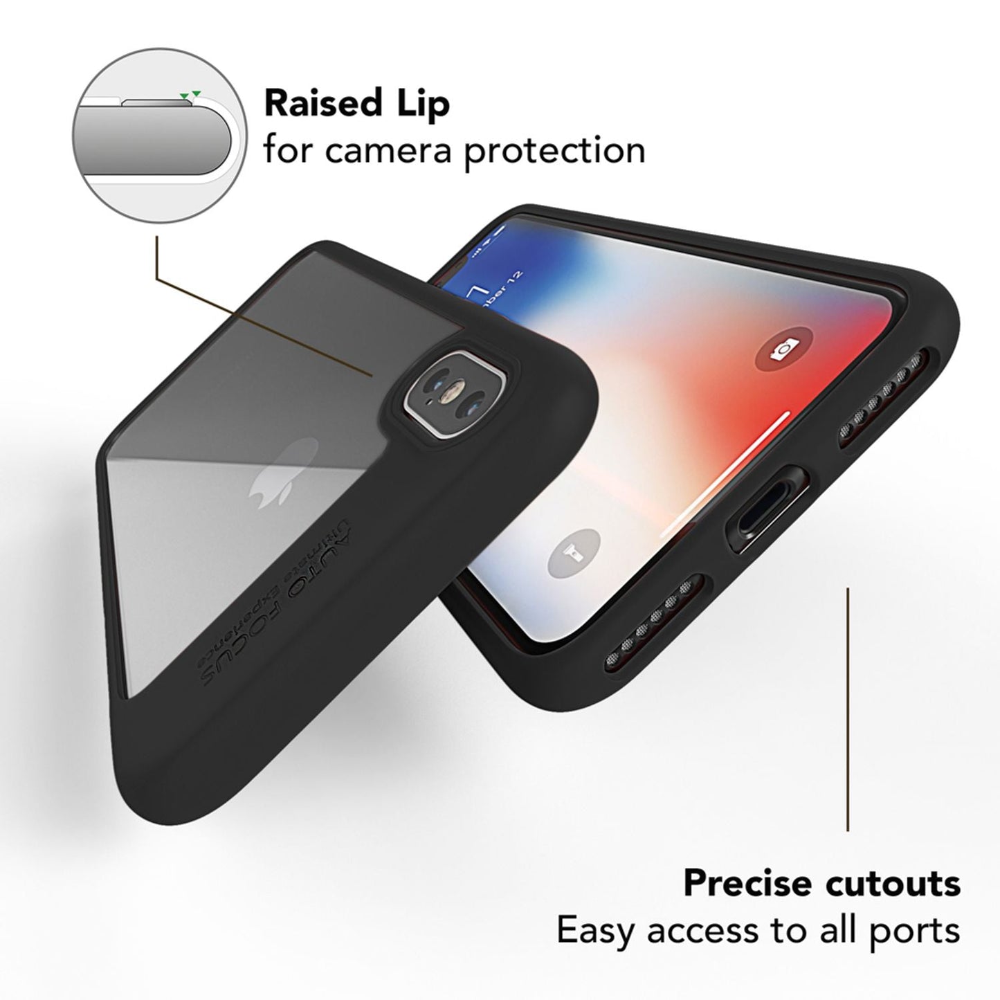 NALIA hulstur fyrir iPhone X XS, þunnt hart hulstur með símavörn og bakhlið.