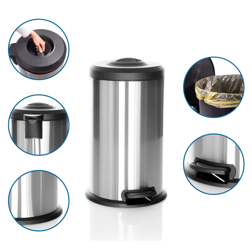 B-grade Hjh Office waste collector, trash can, 40 L, silver, steel