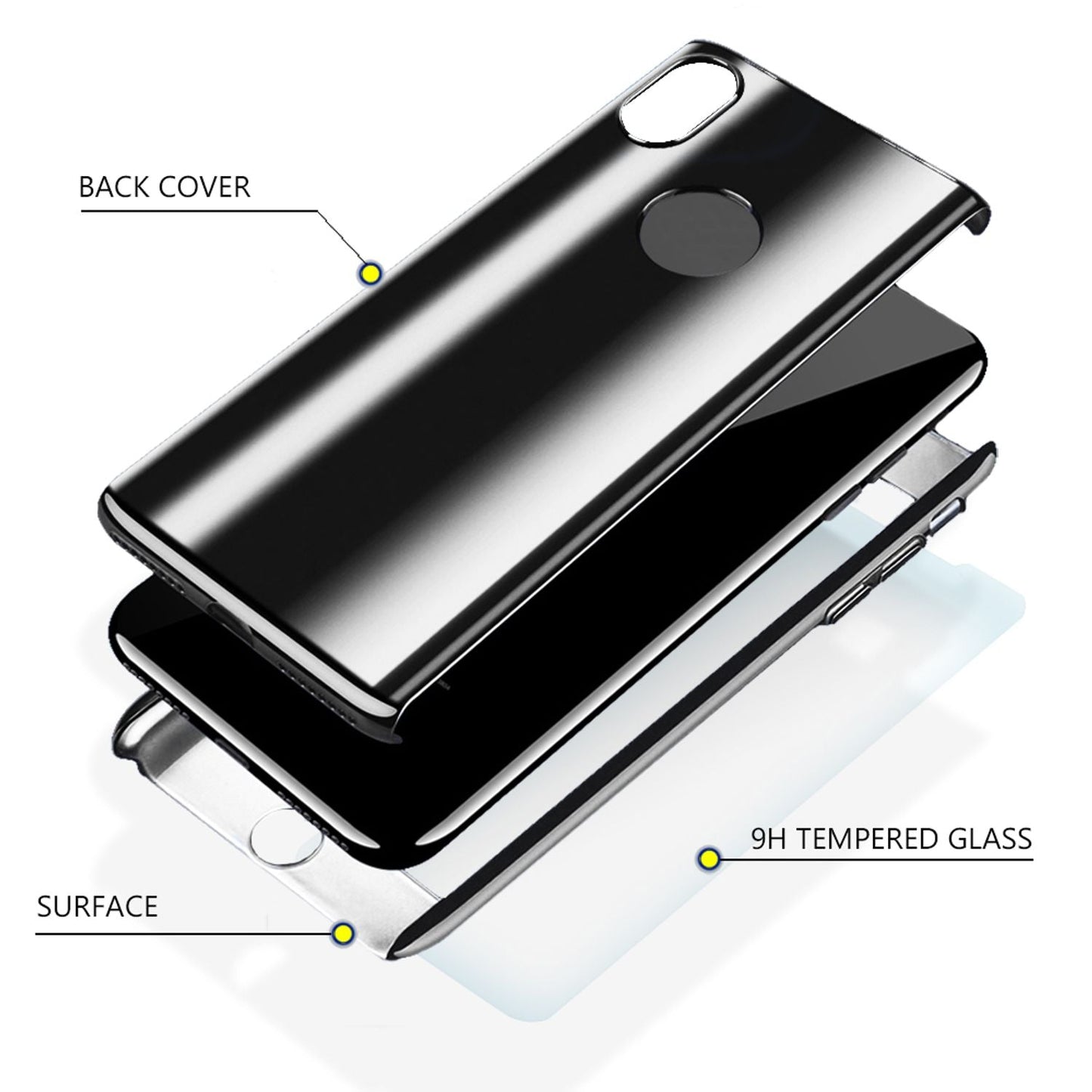 NALIA 360 Grad Handy Hülle für Apple iPhone XS Max, Full Cover & Schutzglas Case