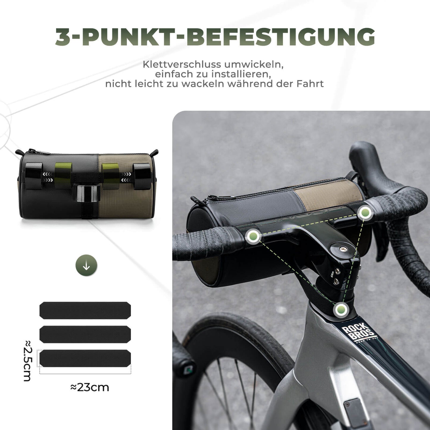 ROCKBROS Bicycle Bag Cylindrical Handlebar Bag 1.7L with Shoulder Strap