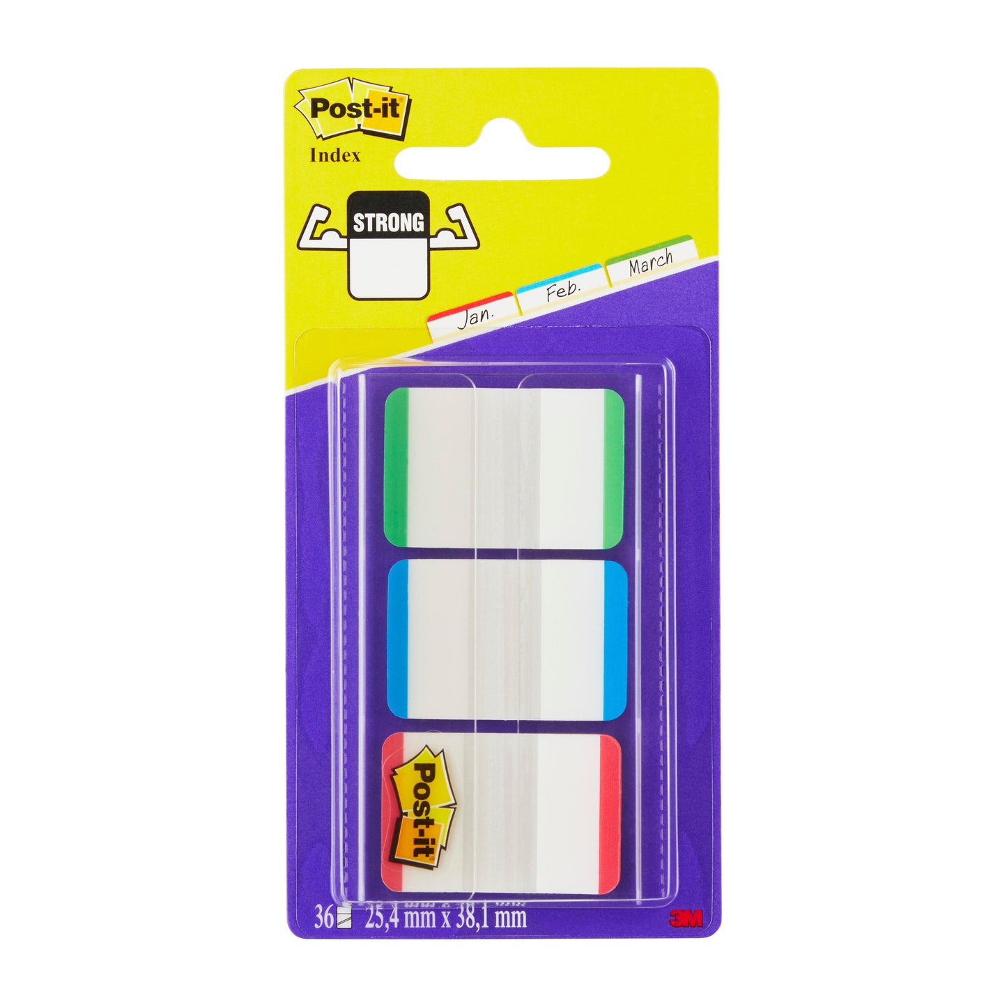 Post-it® Index Strong Ablagetabs, Standard, Verschiedene Farben, 25,4 mm x 38,1 mm, 66 Haftstreifen/Spender