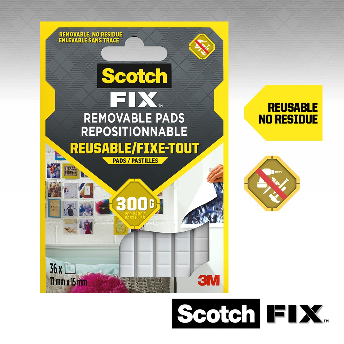 Scotch-FIX™ Ablösbare Klebepads 301008C36-P, 11 mm x 15 mm, 36 Stück/Packung  | Packung (1 Stück)