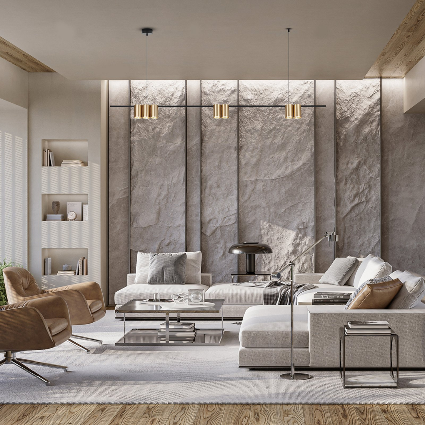 Hengilampi Genesis úr áli, svart/gull, 7 x Gu10, lengd 150 cm, Lamp591