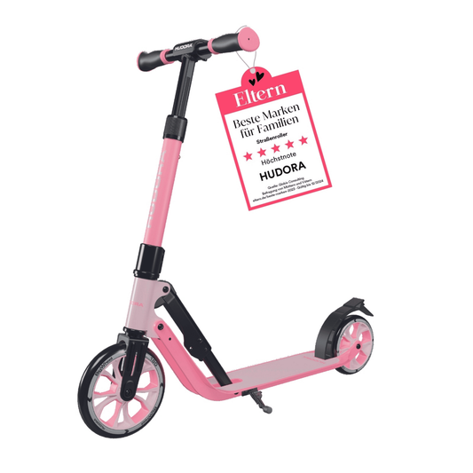 Hudora 180 Advanced Junior Rosé Scooter, samanbrjótanleg vespa fyrir börn, á lager.