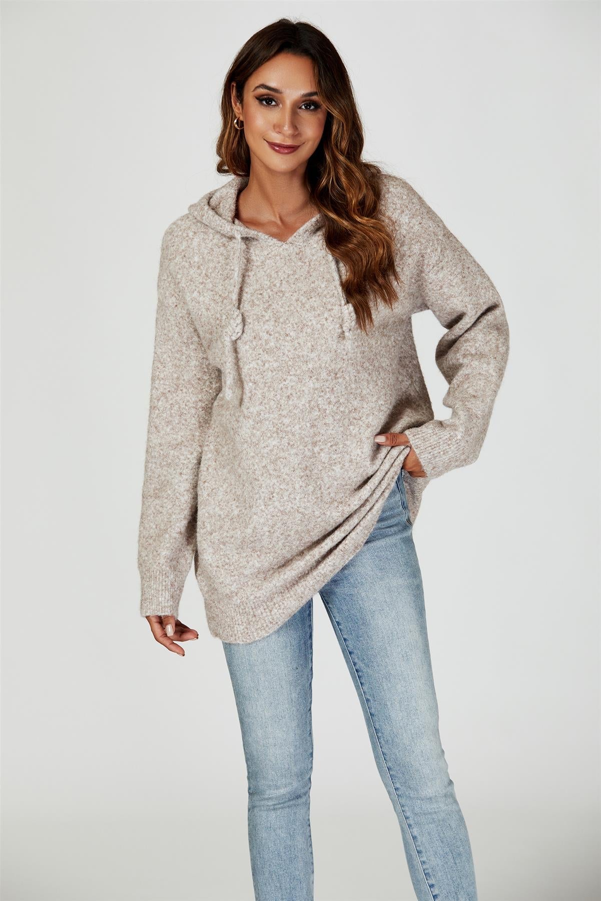 Knit Hoodie in Beige