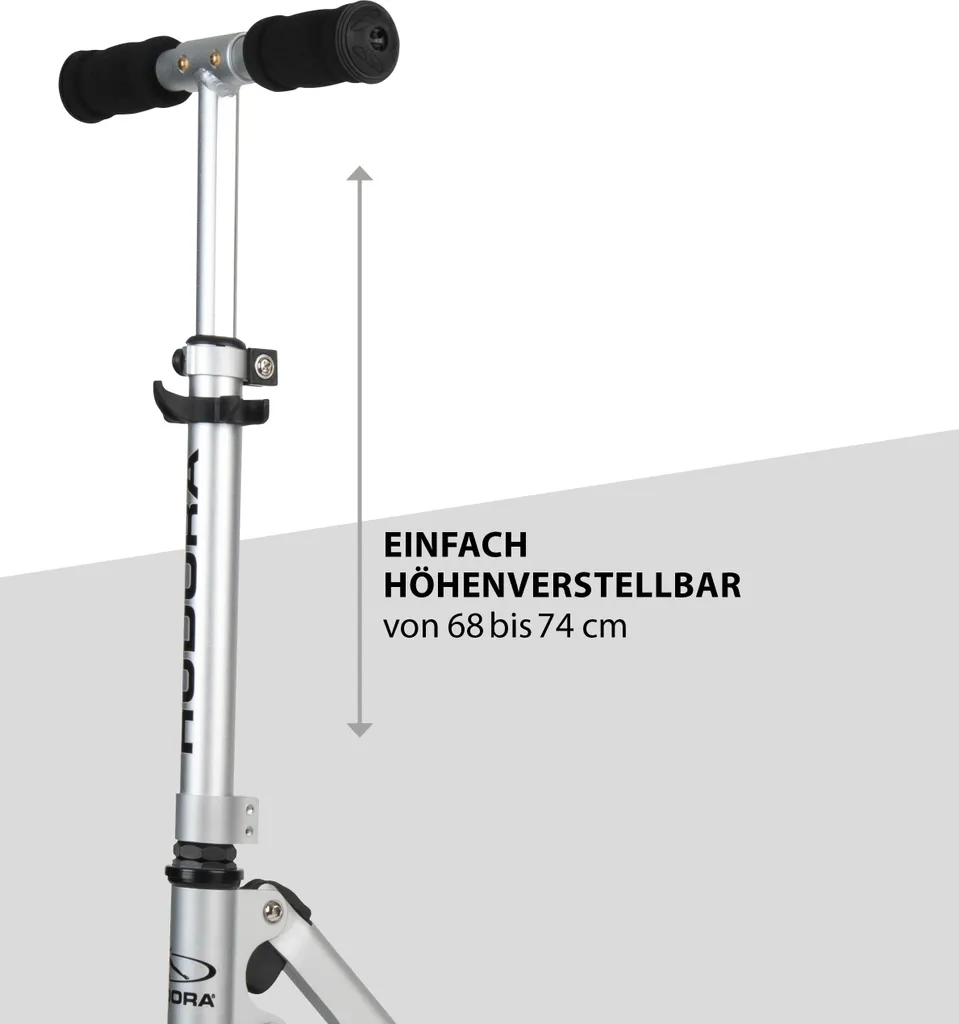 B-flokks Hudora vespa, borgarvespa, sparkvepa, silfurlituð, samanbrjótanleg, hæðarstillanleg