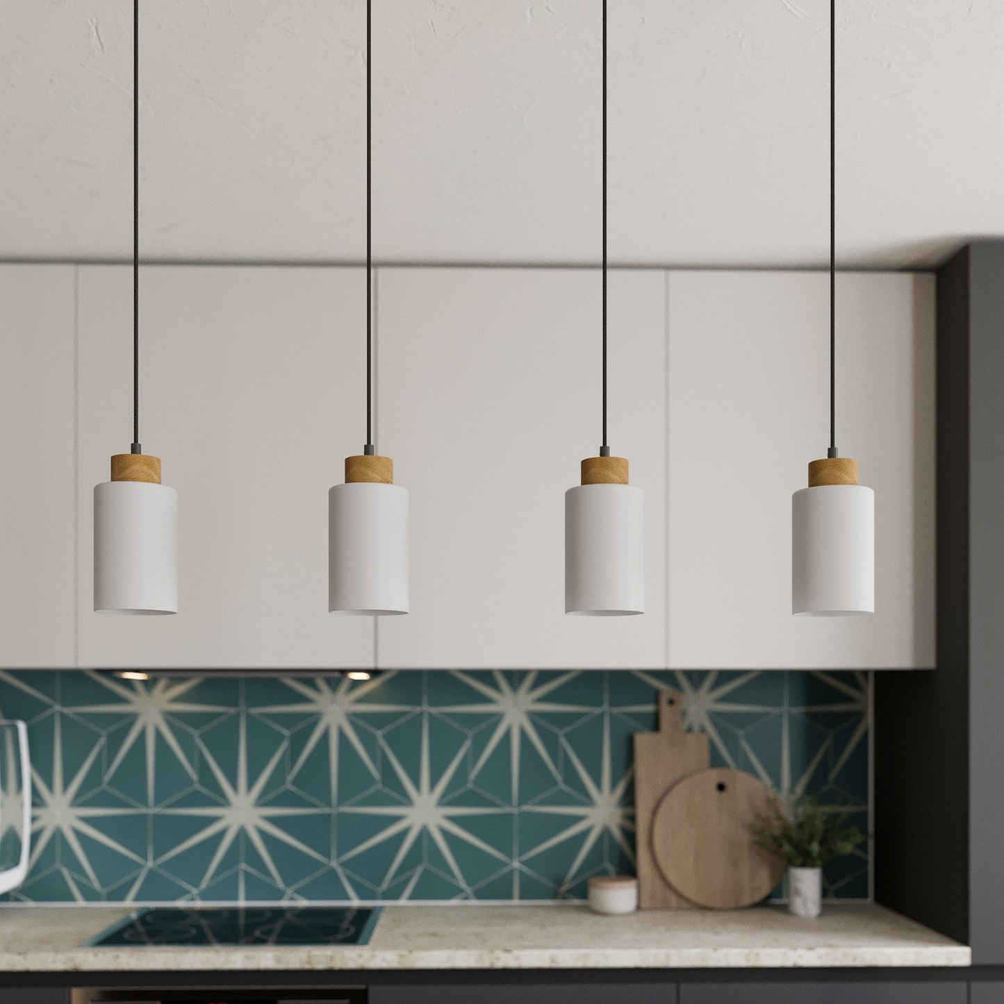 B-Ware Envostar Talia Hängeleuchte Pendelleuchte Deckenlampe Lampe 4 Flammig Eiche Weiß