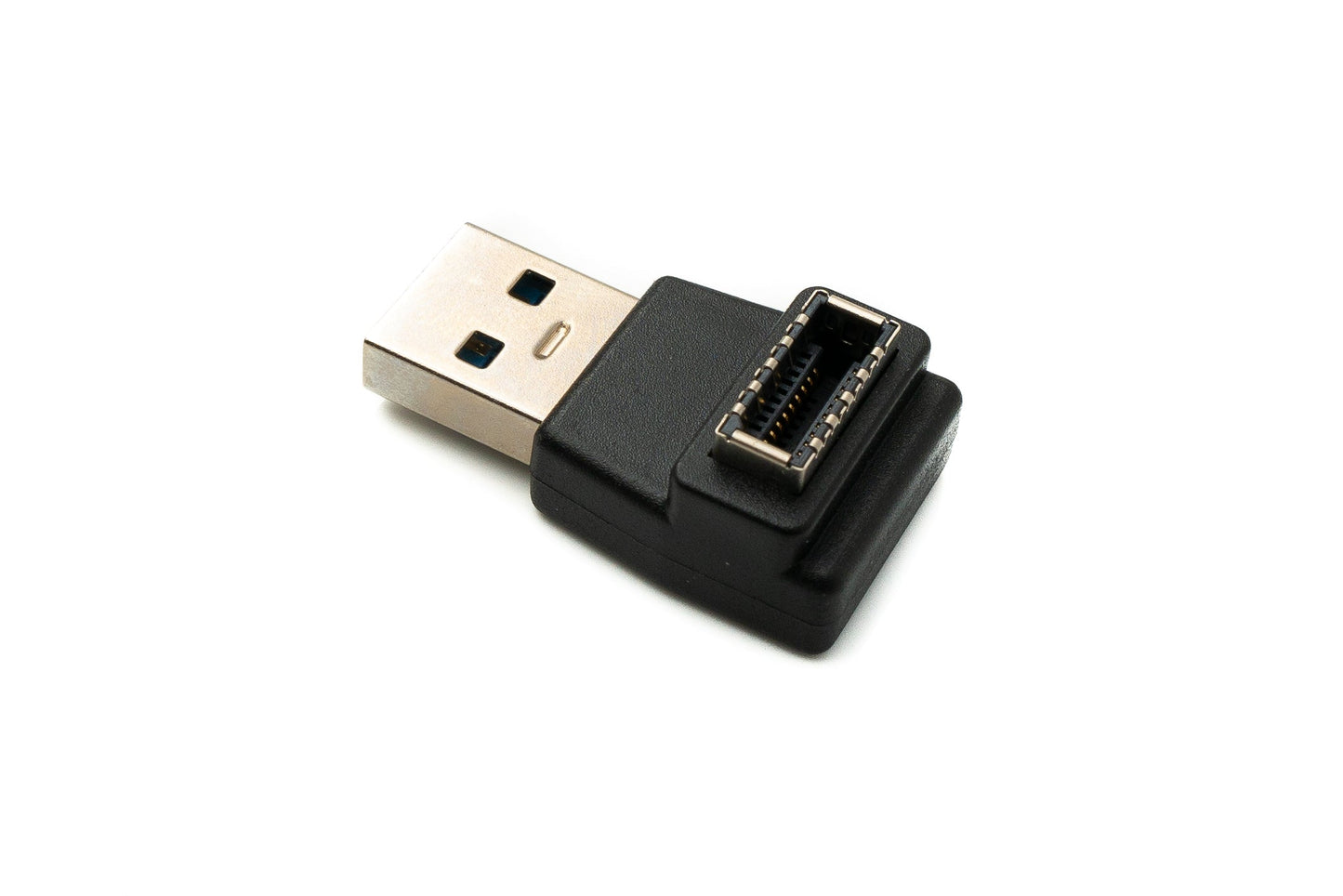 SYSTEM-S USB 3.1 adapter type E female to 3.0 type A male adapter angle in black