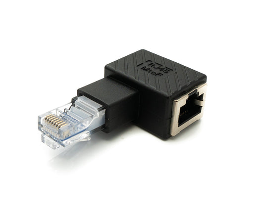 SYSTEM-S LAN Adapter RJ45 Stecker zu Buchse Winkel Ethernetadapter Kabel in Schwarz