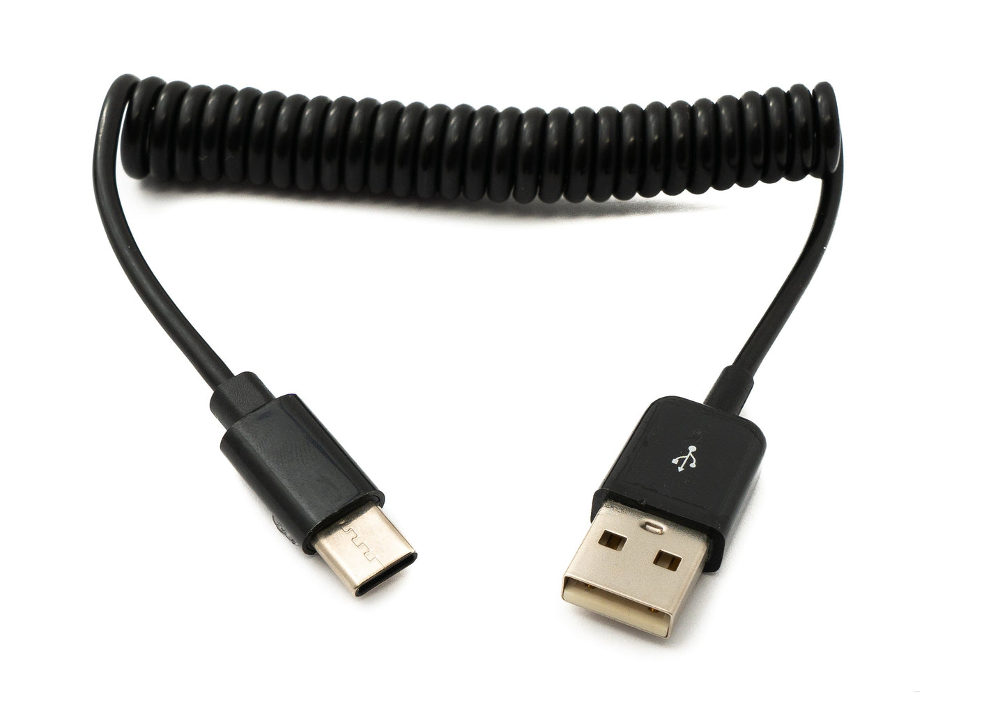 SYSTEM-S USB 3.1 snúra 50 cm Type C tengi í 2.0 A tengi spíral í svörtu