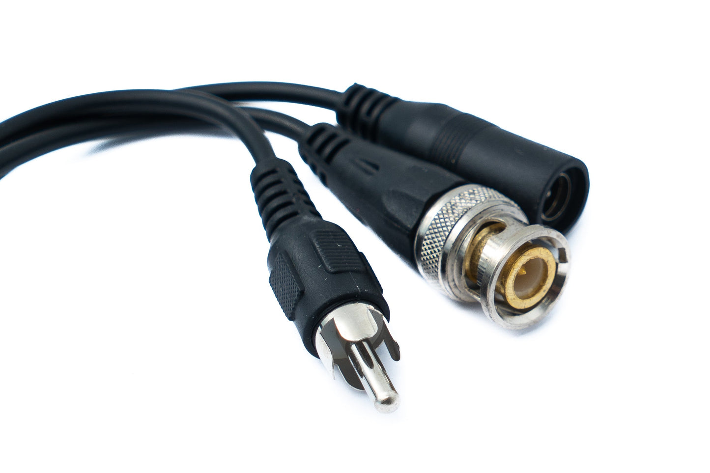 SYSTEM-S 2x CCTV snúra 10 cm RJ45 tengi í BNC RCA DC myndbands- og hljóðstraumbreytir svartur