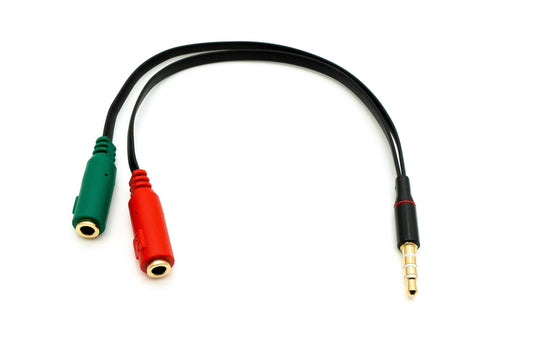 SYSTEM-S Hljóð Y-snúra 20 cm stereó AUX-tengi 3,5 mm karlkyns í 2x kvenkyns flatt svart