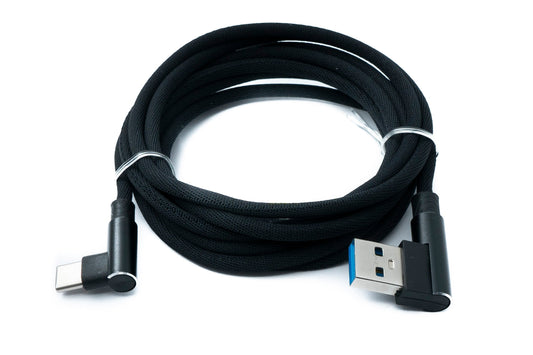 SYSTEM-S USB 3.1 Kabel 2 m Typ C Stecker zu 3.0 Typ A Stecker geflochten Winkel Schwarz