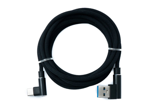 SYSTEM-S USB 3.1 Kabel 2 m Typ C Stecker zu 3.0 Typ A Stecker geflochten Winkel Schwarz