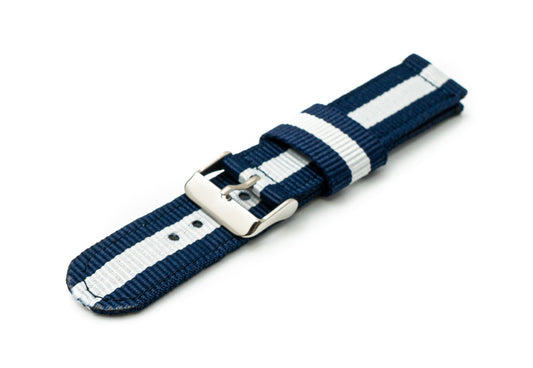 SYSTEM-S 20 mm nylon strap for Samsung Galaxy Watch 4 Smartwatch in blue and white