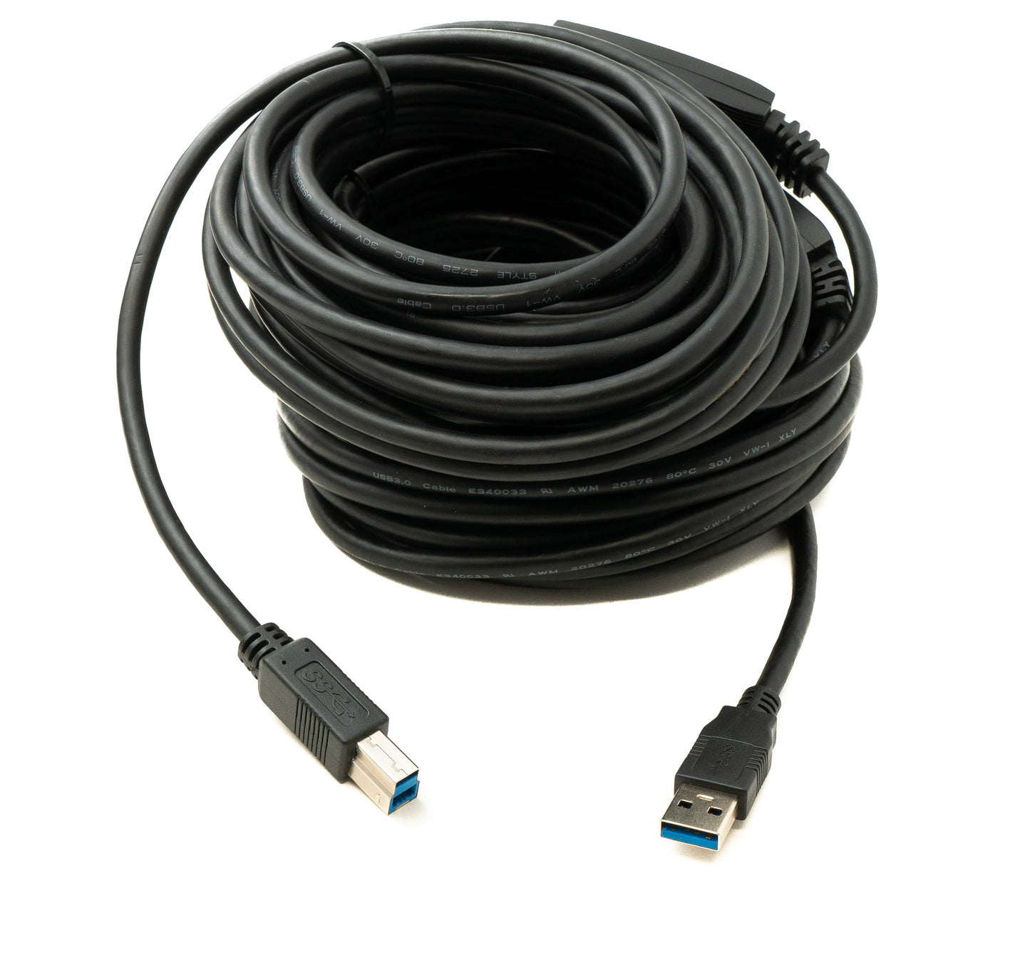 SYSTEM-S USB 3.0 Repeater Kabel 20 m Typ A Stecker zu B Stecker in Schwarz