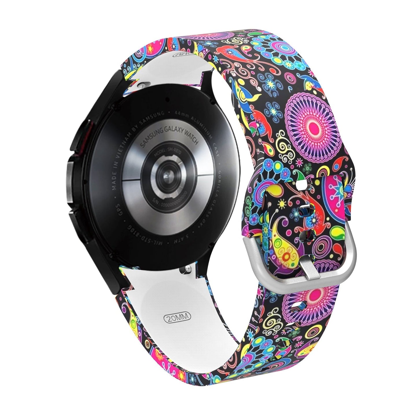 SYSTEM-S flexible silicone strap 20mm for Samsung Galaxy Watch 4 with retro pattern
