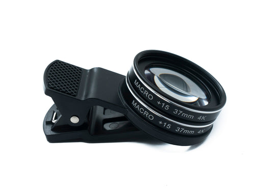 SYSTEM-S Makro Linse 15x Zoom Close Up Filter Kit mit Clip Beutel in Schwarz