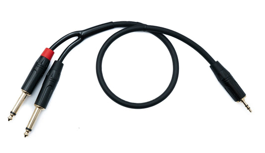 SYSTEM-S Audio Y Klinke Kabel 50 cm 2x 6,35 mm 2 polig Stecker zu 3,5 mm 3 polig Stecker AUX