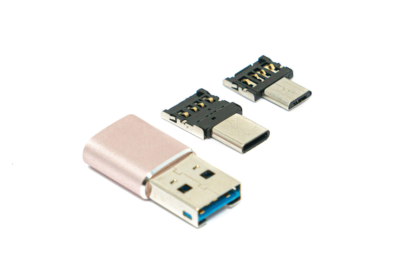 System-S 3 í 1 MicroSD millistykki fyrir kortalesara með USB A 3.0 fyrir Micro USB og USB Type C.