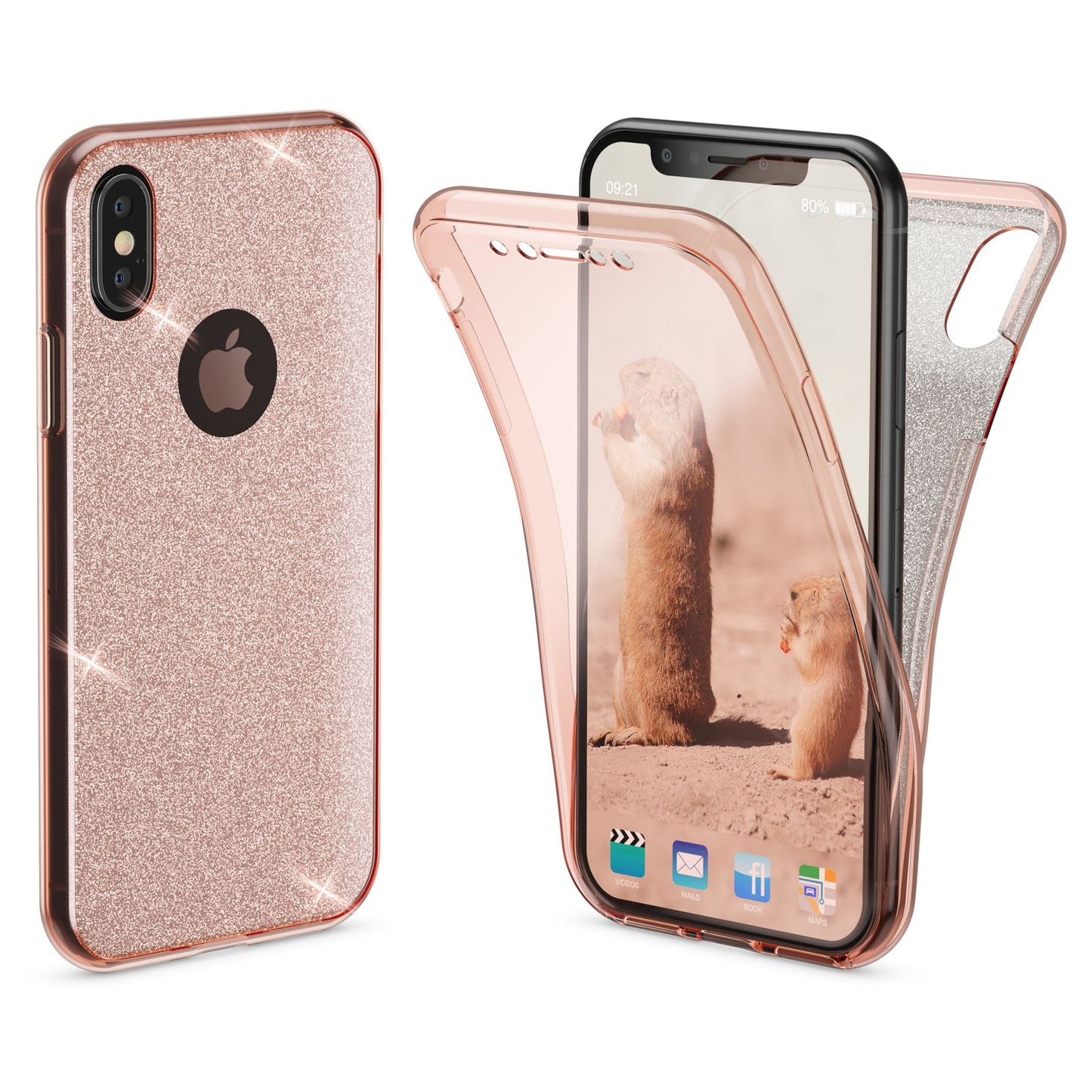 NALIA 360 gráðu hulstur fyrir Apple iPhone XS X glitrandi símahulstur sílikonhulstur