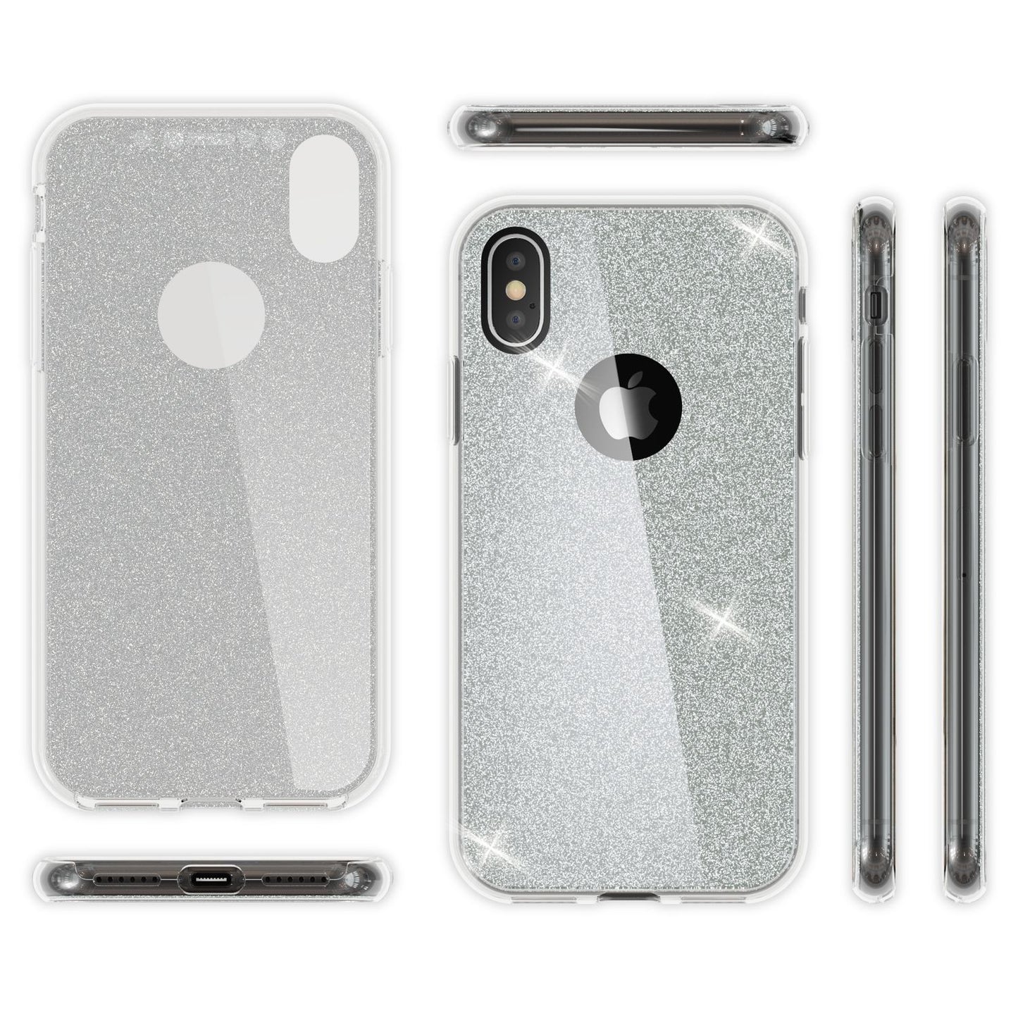 NALIA 360 gráðu hulstur fyrir Apple iPhone XS X glitrandi símahulstur sílikonhulstur