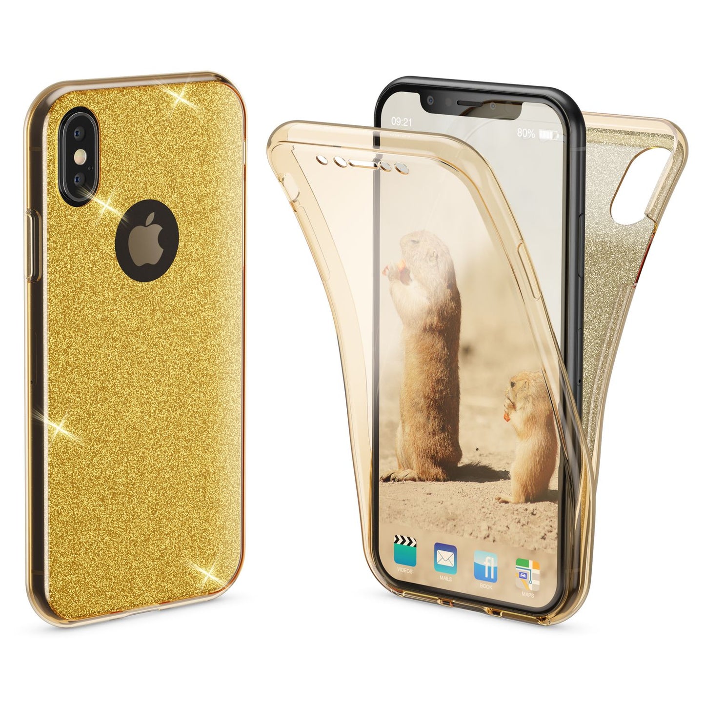 NALIA 360 gráðu hulstur fyrir Apple iPhone XS X glitrandi símahulstur sílikonhulstur