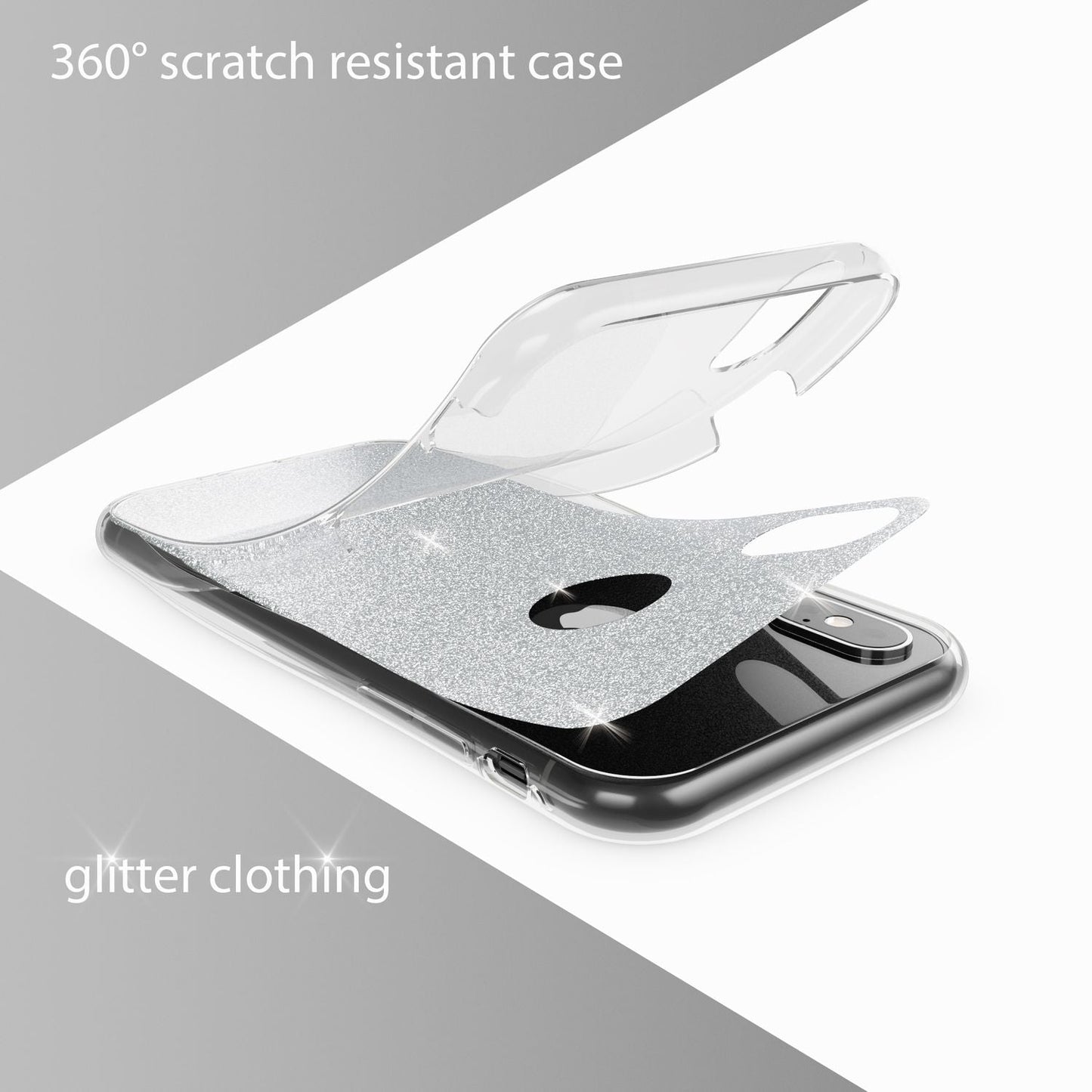 NALIA 360 gráðu hulstur fyrir Apple iPhone XS X glitrandi símahulstur sílikonhulstur