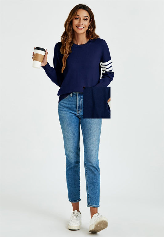 Stripe Pattern Jumper Top In Navy