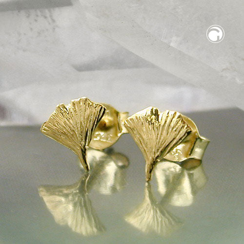 Eyrnalokkar 7mm ginkgo lauf glansandi 9Kt gull