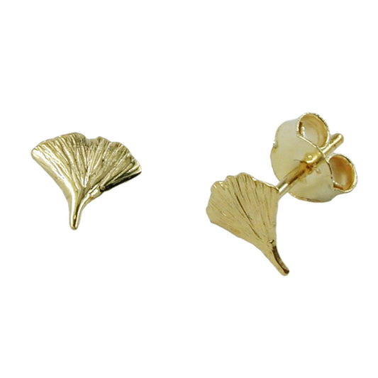 Eyrnalokkar 7mm ginkgo lauf glansandi 9Kt gull