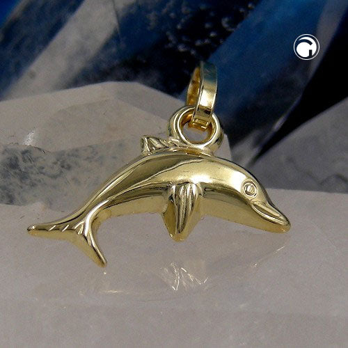 Pendant 12x7mm small dolphin shiny 9Kt GOLD