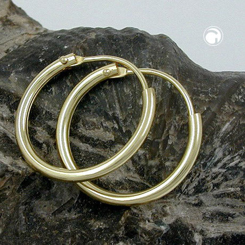 Hringlaga eyrnalokkar 15x1,1 mm vírhringlaga eyrnalokkar með glansandi 9K gullloki