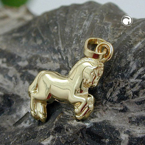 Pendant 10x11mm horse shiny 9Kt GOLD