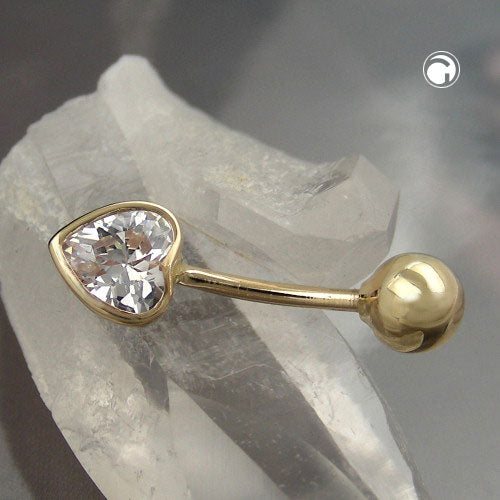 Belly button piercing Banana 20x6mm Zirconia Heart 14Kt GOLD