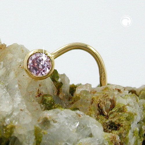 Nefstykki 2,5 mm spíral með kringlóttum bleikum sirkonsteinum 18 karata gulli