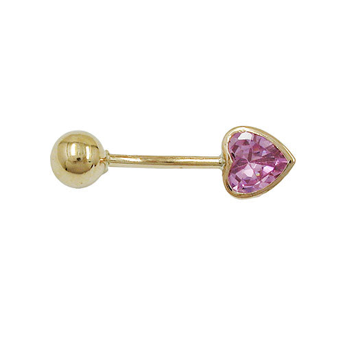 Naflapína Banani 20x6mm sirkon hjarta bleik 14Kt gull