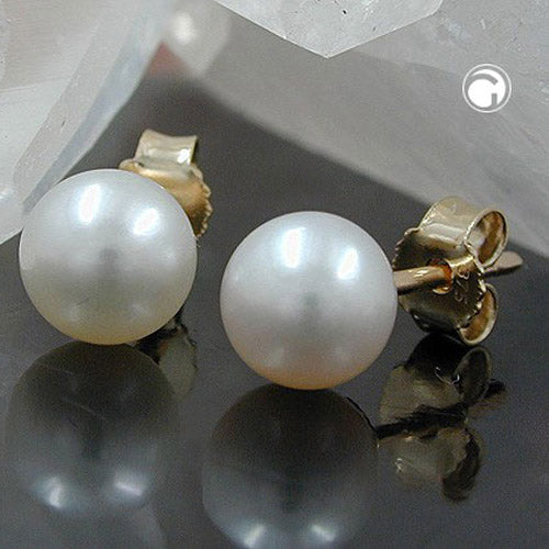 Eyrnalokkar úr ferskvatnsræktuðum perlum, 9 karata gulli, u.þ.b. 6 mm