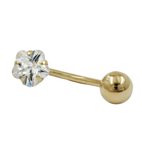 Belly button piercing banana 17x6mm flower zirconia 14Kt GOLD