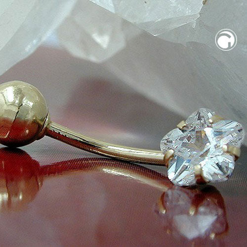 Belly button piercing banana 17x6mm flower zirconia 14Kt GOLD