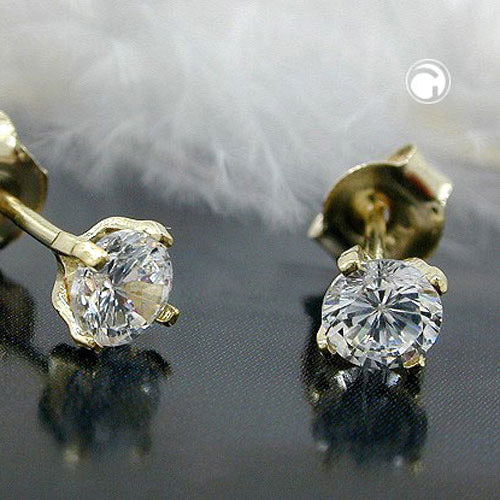 Eyrnalokkar með 4 mm sirkonsteinum úr 9 karata gulli